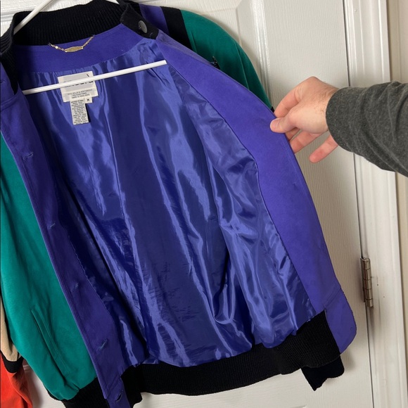VTG 1980s 90s Anacora Colorful Patchwork Color Block Suede Style Bomber Jacket - Picture 7 of 10
